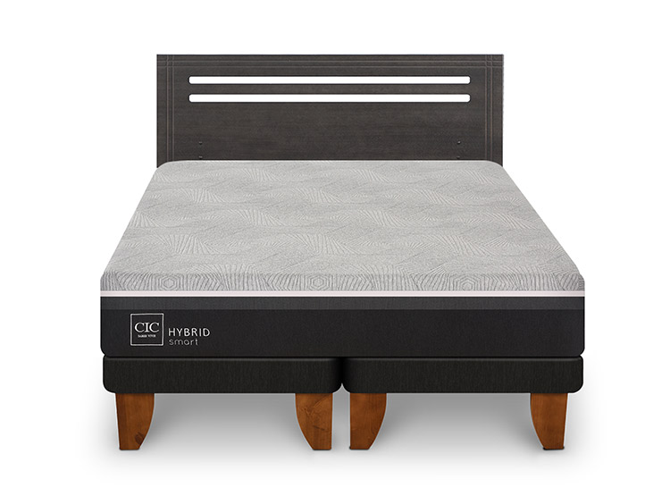 JUEGO DE DORMITORIO CIC CAMA EUROPEA MUNICH HYBRID INFINITY 2 PLAZAS + RESPALDO GRIS - 1