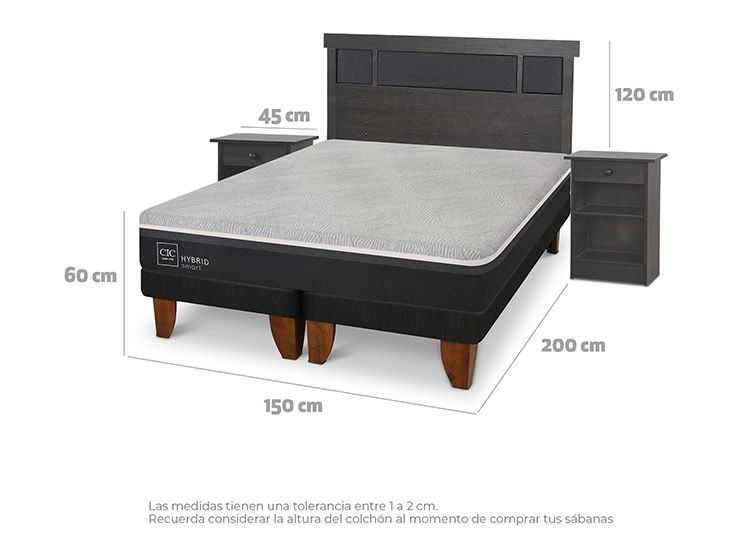 JUEGO DE DORMITORIO CIC CAMA EUROPEA DUBLIN HYBRID INFINITY 2 PLAZAS + SET GRIS - 3