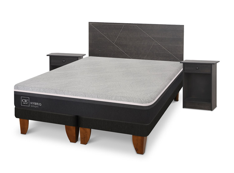 JUEGO DE DORMITORIO CIC CAMA EUROPEA VILLARRICA HYBRID INFINITY 2 PLAZAS + SET GRIS - 2