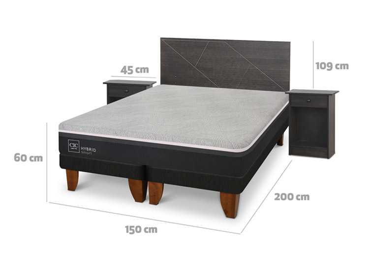 JUEGO DE DORMITORIO CIC CAMA EUROPEA VILLARRICA HYBRID INFINITY 2 PLAZAS + SET GRIS - 3