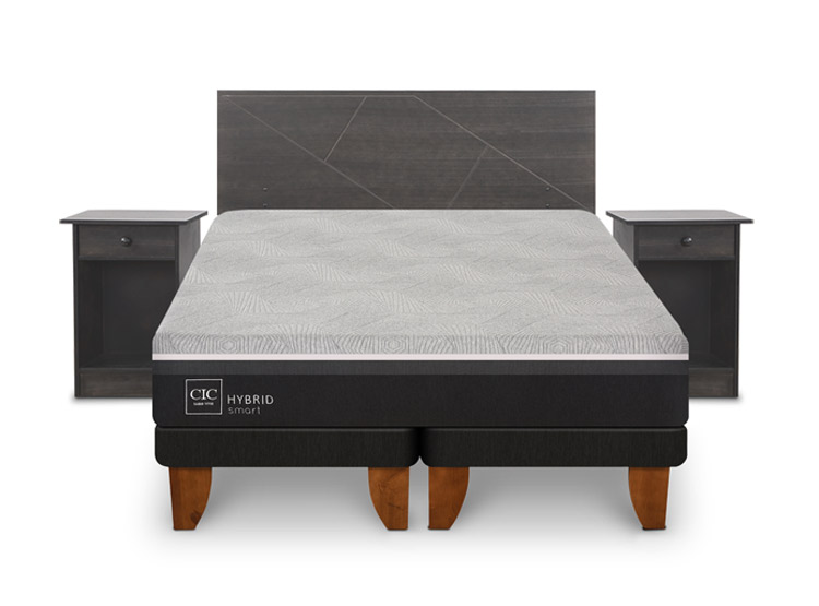 JUEGO DE DORMITORIO CIC CAMA EUROPEA VILLARRICA HYBRID INFINITY 2 PLAZAS + SET GRIS - 1