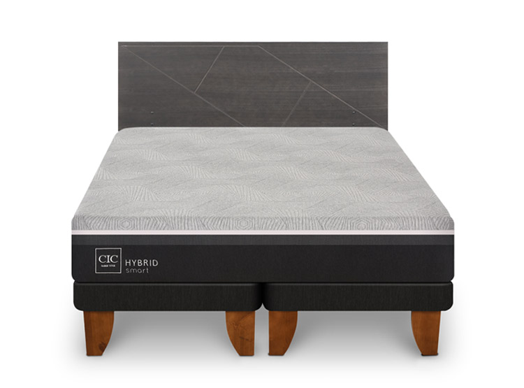 JUEGO DE DORMITORIO CIC CAMA EUROPEA VILLARRICA HYBRID INFINITY KING + RESPALDO GRIS - 1