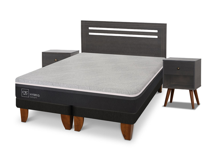 JUEGO DE DORMITORIO CIC CAMA EUROPEA MUNICH HYBRID INFINITY 2 PLAZAS + SET GRIS - 2