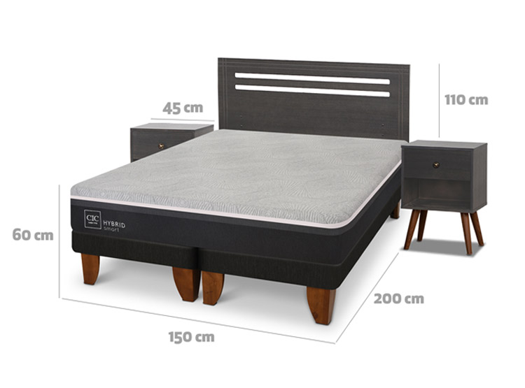 JUEGO DE DORMITORIO CIC CAMA EUROPEA MUNICH HYBRID INFINITY 2 PLAZAS + SET GRIS - 3