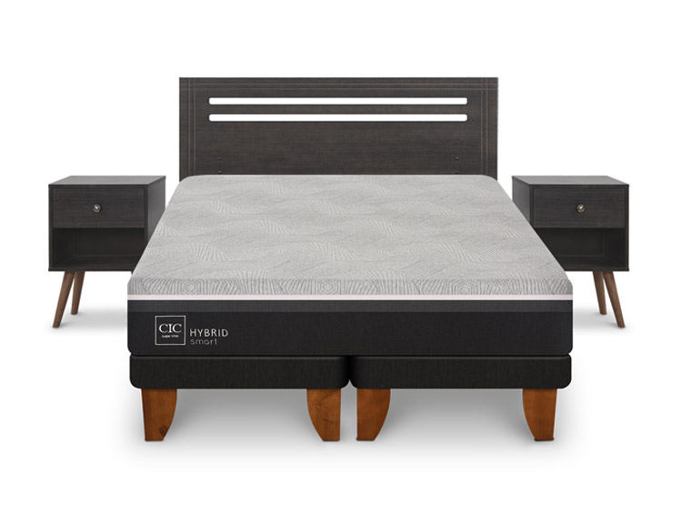 JUEGO DE DORMITORIO CIC CAMA EUROPEA MUNICH HYBRID INFINITY 2 PLAZAS + SET GRIS - 1