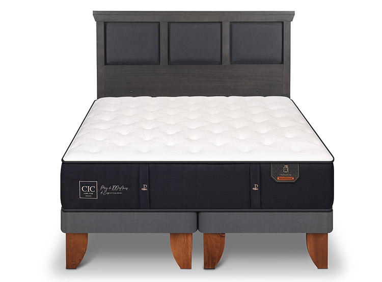 JUEGO DE DORMITORIO CIC CAMA EUROPEA PREMIUM BD 2 PLAZAS + RESPALDO TORINO GRIS - 1