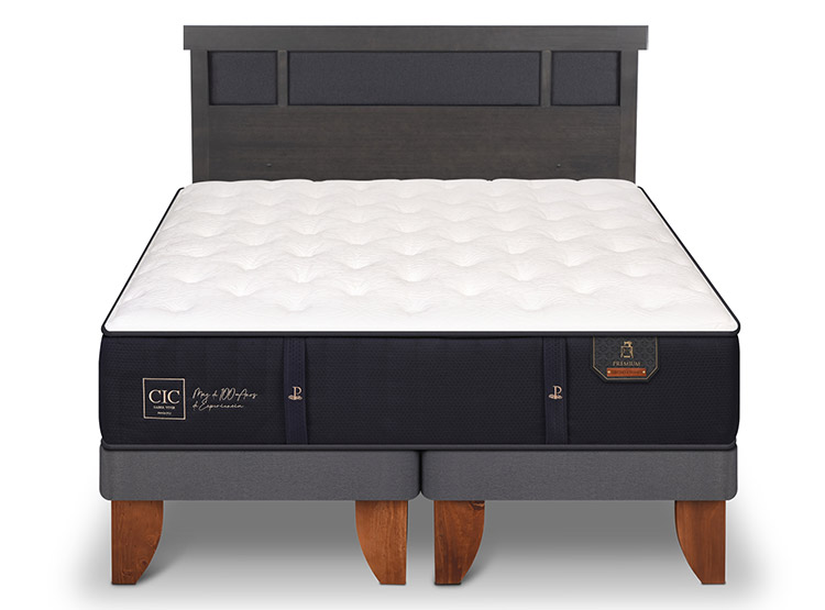 JUEGO DE DORMITORIO CIC CAMA EUROPEA PREMIUM KING + RESPALDO DUBLIN GRIS - 1