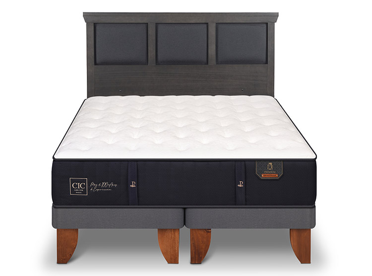 JUEGO DE DORMITORIO CIC CAMA EUROPEA PREMIUM KING + RESPALDO TORINO GRIS - 1