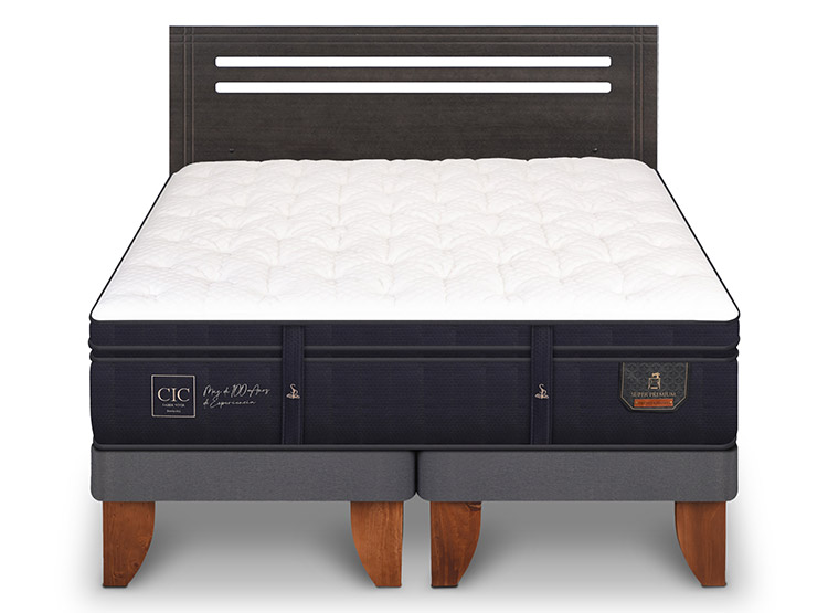 JUEGO DE DORMITORIO CIC CAMA EUROPEA SUPER PREMIUM BD 2 PLAZAS + RESPALDO MUNICH GRIS - 1