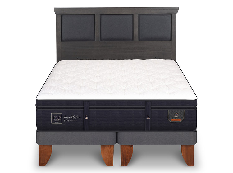 JUEGO DE DORMITORIO CIC CAMA EUROPEA SUPER PREMIUM KING + RESPALDO TORINO GRIS - 1