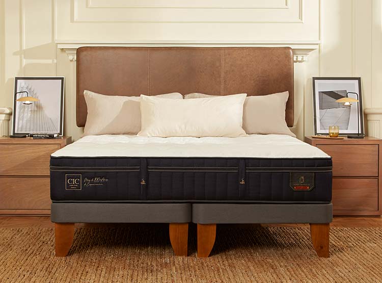 JUEGO DE DORMITORIO CIC CAMA EUROPEA SUPER PREMIUM KING + RESPALDO VILLARRICA GRIS - 8