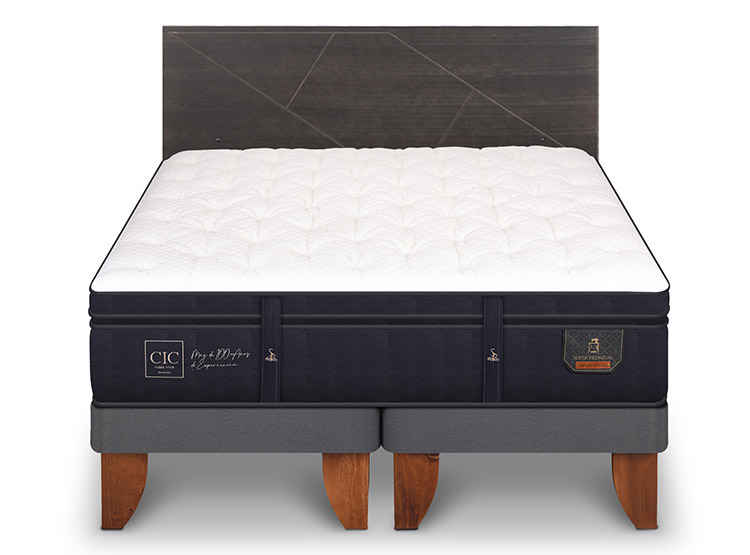 JUEGO DE DORMITORIO CIC CAMA EUROPEA SUPER PREMIUM KING + RESPALDO VILLARRICA GRIS - 1