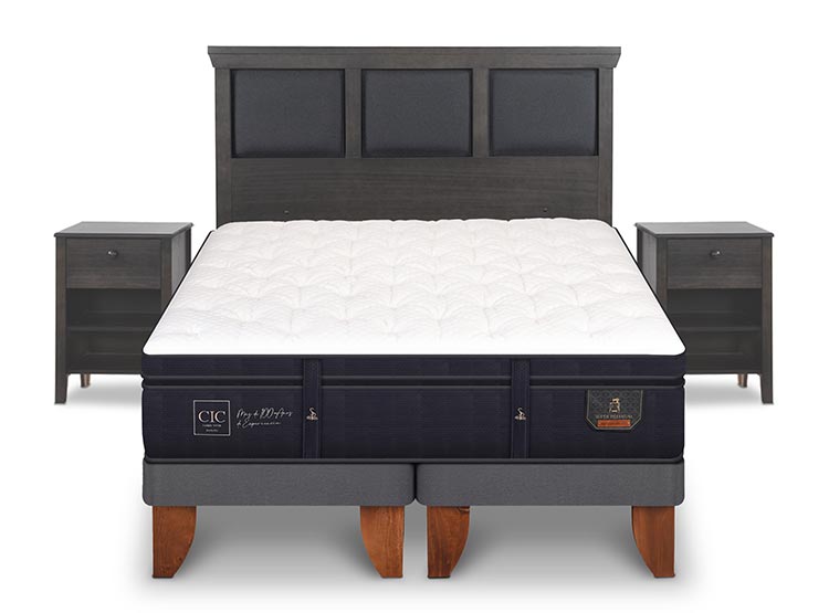 JUEGO DE DORMITORIO CIC CAMA EUROPEA TORINO SUPER PREMIUM BD KING + SET GRIS - 1