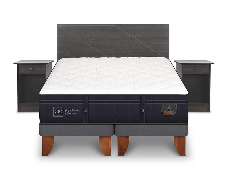 JUEGO DE DORMITORIO CIC CAMA EUROPEA VILLARRICA SUPER PREMIUM BD KING + SET GRIS - 1