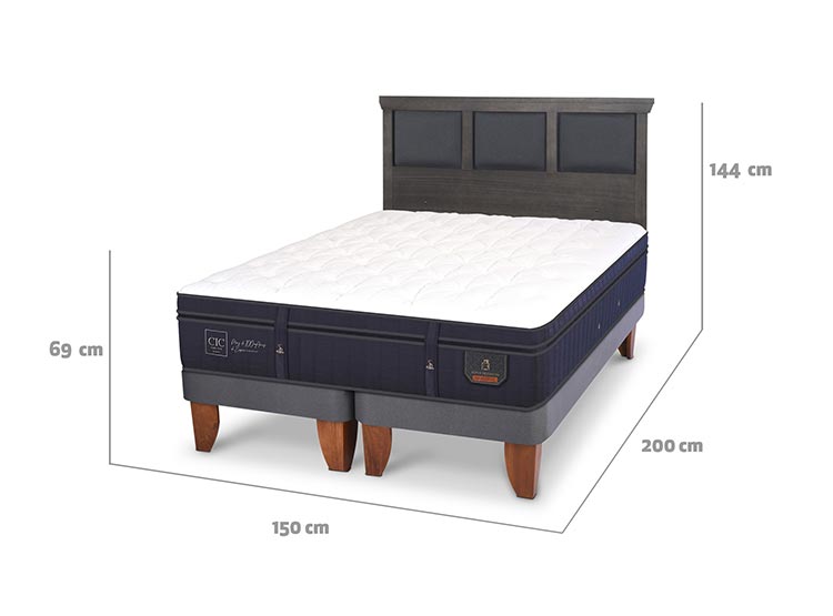JUEGO DE DORMITORIO CIC CAMA EUROPEA TORINO SUPER PREMIUM BD 2 PLAZAS + RESPALDO GRIS - 3