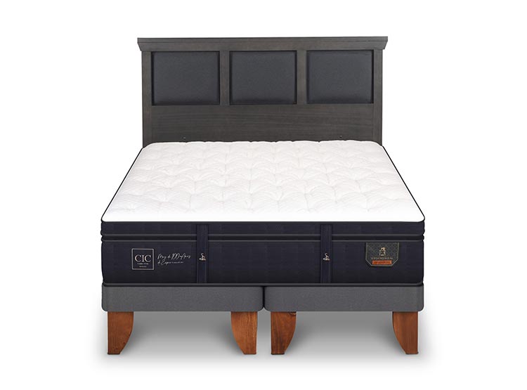 JUEGO DE DORMITORIO CIC CAMA EUROPEA TORINO SUPER PREMIUM BD 2 PLAZAS + RESPALDO GRIS - 1