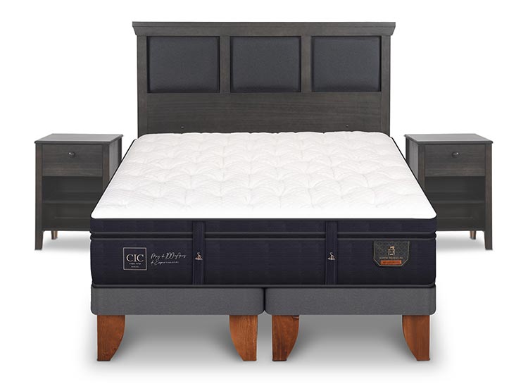 JUEGO DE DORMITORIO CIC CAMA EUROPEA TORINO SUPER PREMIUM BD 2 PLAZAS + SET GRIS - 1