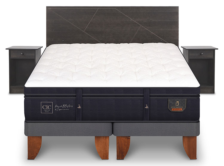 JUEGO DE DORMITORIO CIC CAMA EUROPEA SUPER PREMIUM BD 2 PLAZAS + SET VILLARRICA GRIS - 1