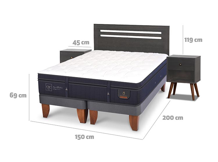 JUEGO DE DORMITORIO CIC CAMA EUROPEA MUNICH SUPER PREMIUM BD 2 PLAZAS + SET TORINO GRIS - 3
