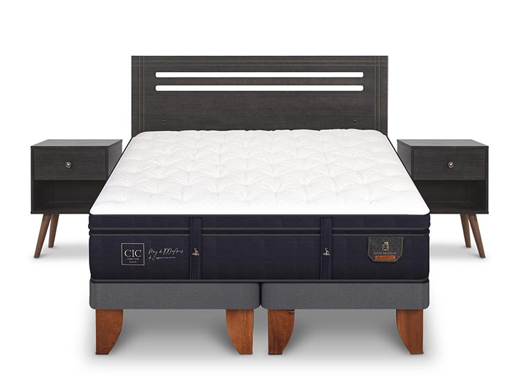 JUEGO DE DORMITORIO CIC CAMA EUROPEA MUNICH SUPER PREMIUM BD 2 PLAZAS + SET TORINO GRIS - 1