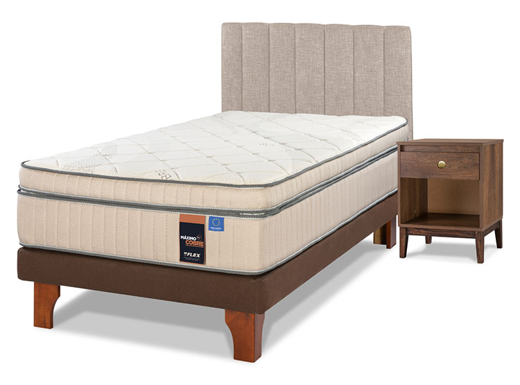 JUEGO DE DORMITORIO FLEX CAMA EUROPEA MÁXIMO COBRE 1.5 PLAZAS + RESPALDO TUBULAR BEIGE + VELADOR ATENAS - 2
