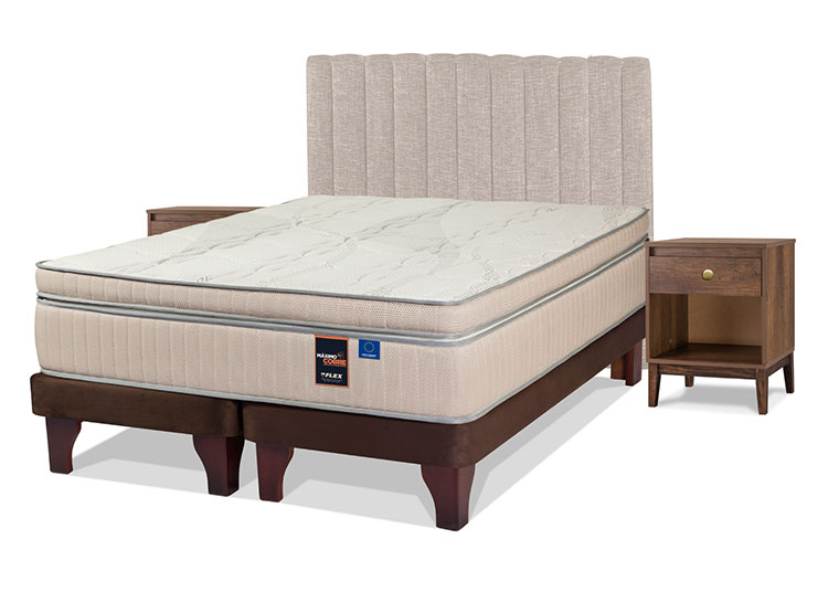 JUEGO DE DORMITORIO FLEX CAMA EUROPEA MÁXIMO COBRE KING + RESPALDO TUBULAR BEIGE + VELADOR ATENAS - 2