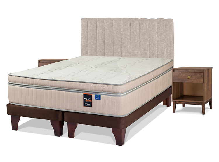 JUEGO DE DORMITORIO FLEX CAMA EUROPEA MÁXIMO COBRE 2 PLAZAS + RESPALDO TUBULAR BEIGE + VELADOR ATENAS - 2