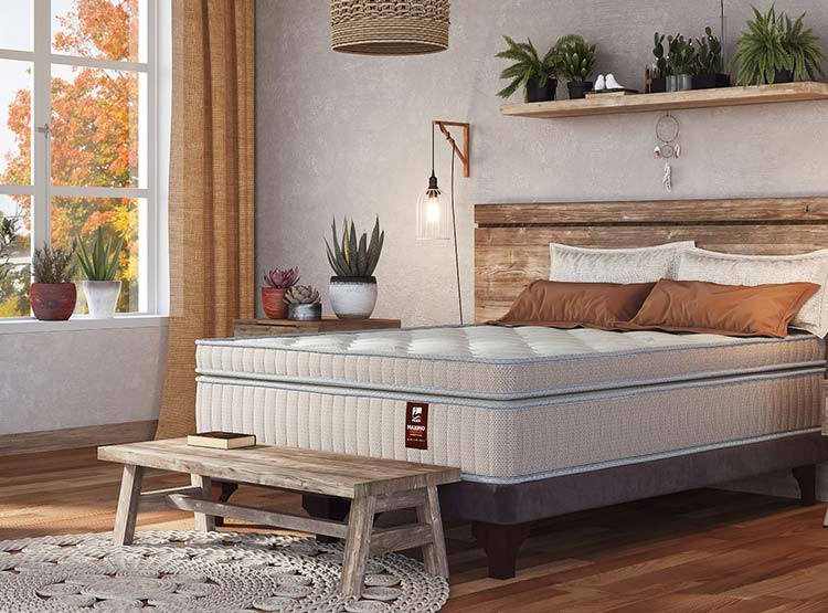 JUEGO DE DORMITORIO FLEX CAMA EUROPEA MÁXIMO COBRE 2 PLAZAS + RESPALDO TUBULAR BEIGE + VELADOR ATENAS - 6