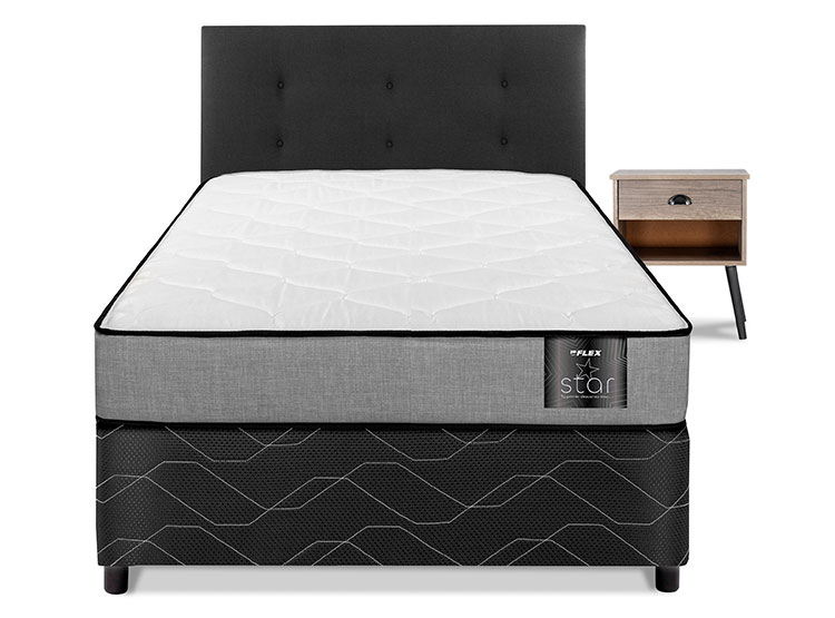 JUEGO DE DORMITORIO FLEX CAMA AMERICANA STAR 1.5 PLAZAS + RESPALDO ROYAL NEGRO + VELADOR ROCK - 2