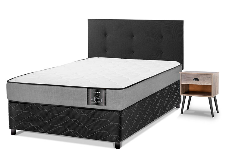 JUEGO DE DORMITORIO FLEX CAMA AMERICANA STAR 1.5 PLAZAS + RESPALDO ROYAL NEGRO + VELADOR ROCK - 1