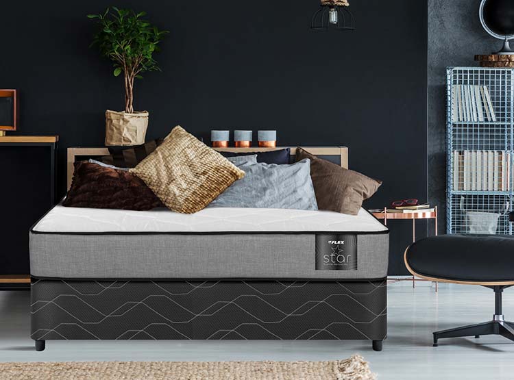JUEGO DE DORMITORIO FLEX CAMA AMERICANA STAR 2 PLAZAS + RESPALDO ROYAL NEGRO + VELADOR ROCK - 5