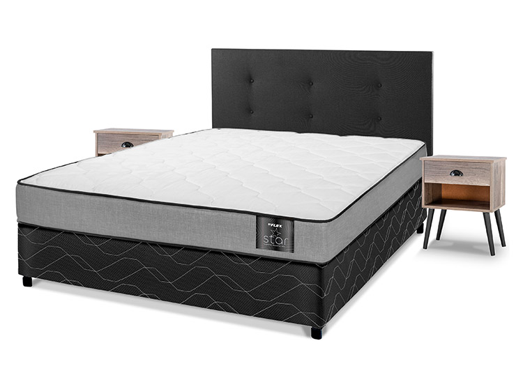 JUEGO DE DORMITORIO FLEX CAMA AMERICANA STAR 2 PLAZAS + RESPALDO ROYAL NEGRO + VELADOR ROCK - 1