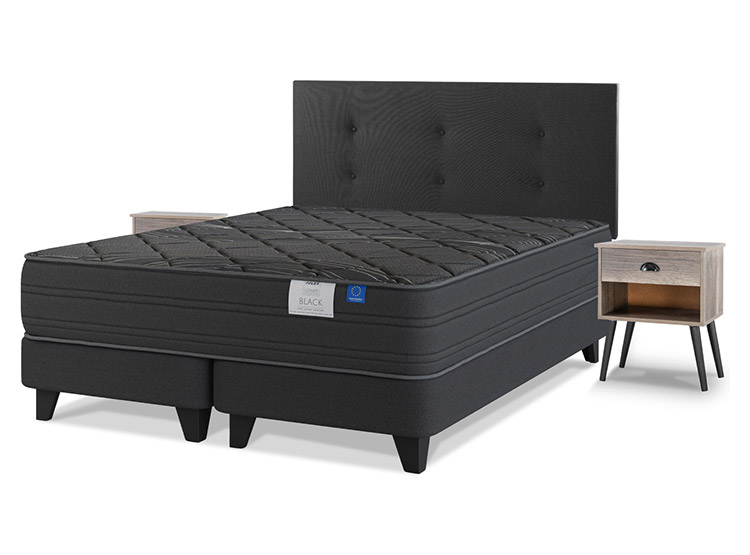 JUEGO DE DORMITORIO FLEX CAMA EUROPEA BLACK BD 2 PLAZAS + RESPALDO ROYAL + VELADORES ROCK - 2