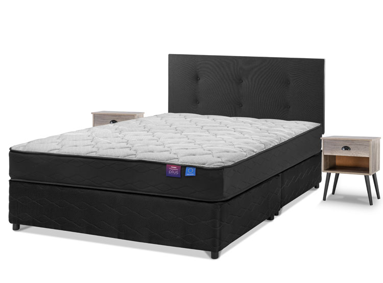 JUEGO DE DORMITORIO FLEX CAMA AMERICANA THERAPEDIC PLUS BD 2 PLAZAS NEGRO + RESPALDO ROYAL + VELADORES ROCK - 2