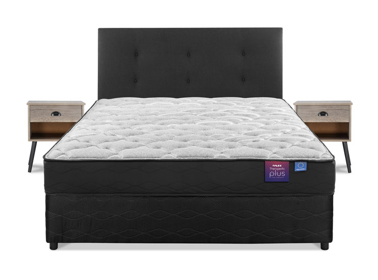 JUEGO DE DORMITORIO FLEX CAMA AMERICANA THERAPEDIC PLUS BD 2 PLAZAS NEGRO + RESPALDO ROYAL + VELADORES ROCK - 1
