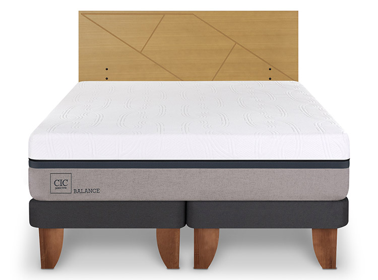 JUEGO DE DORMITORIO CIC CAMA EUROPEA BALANCE BD 2 PLAZAS + RESPALDO VILLARRICA MOSTAZA - 1