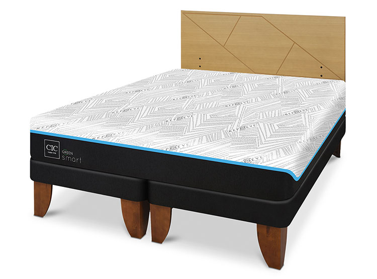 JUEGO DE DORMITORIO CIC CAMA EUROPEA GREEN SMART BD 2 PLAZAS + RESPALDO VILLARRICA MOSTAZA - 2