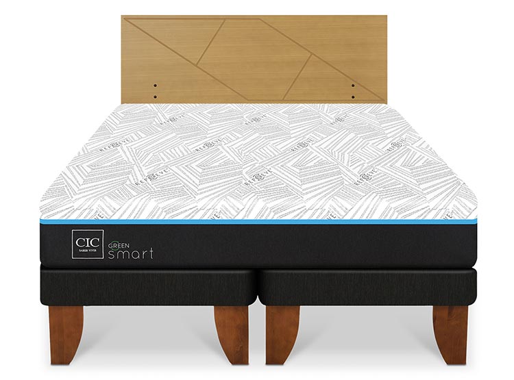 JUEGO DE DORMITORIO CIC CAMA EUROPEA GREEN SMART BD 2 PLAZAS + RESPALDO VILLARRICA MOSTAZA - 1