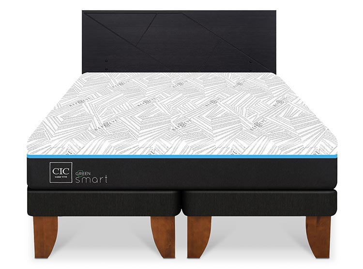 JUEGO DE DORMITORIO CIC CAMA EUROPEA GREEN SMART BD 2 PLAZAS + RESPALDO VILLARRICA NEGRO - 1
