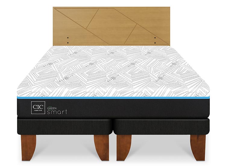 JUEGO DE DORMITORIO CIC CAMA EUROPEA GREEN SMART KING + RESPALDO VILLARRICA MOSTAZA - 1