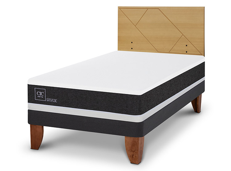 JUEGO DE DORMITORIO CIC CAMA EUROPEA ORTOPEDIC 1.5 PLAZAS + RESPALDO VILLARRICA MOSTAZA - 2