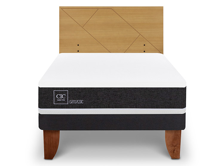 JUEGO DE DORMITORIO CIC CAMA EUROPEA ORTOPEDIC 1.5 PLAZAS + RESPALDO VILLARRICA MOSTAZA - 1