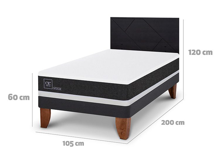 JUEGO DE DORMITORIO CIC CAMA EUROPEA ORTOPEDIC 1.5 PLAZAS + RESPALDO VILLARRICA NEGRO - 3