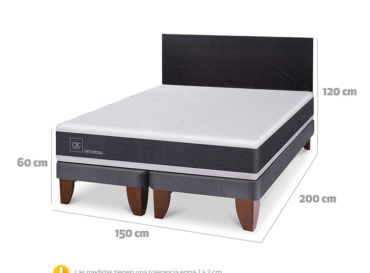JUEGO DE DORMITORIO CIC CAMA EUROPEA ORTOPEDIC BD 2 PLAZAS + RESPALDO VILLARRICA NEGRO - 3