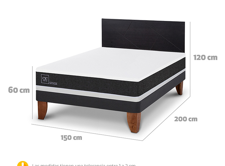JUEGO DE DORMITORIO CIC CAMA EUROPEA ORTOPEDIC BN 2 PLAZAS + RESPALDO VILLARRICA NEGRO - 3