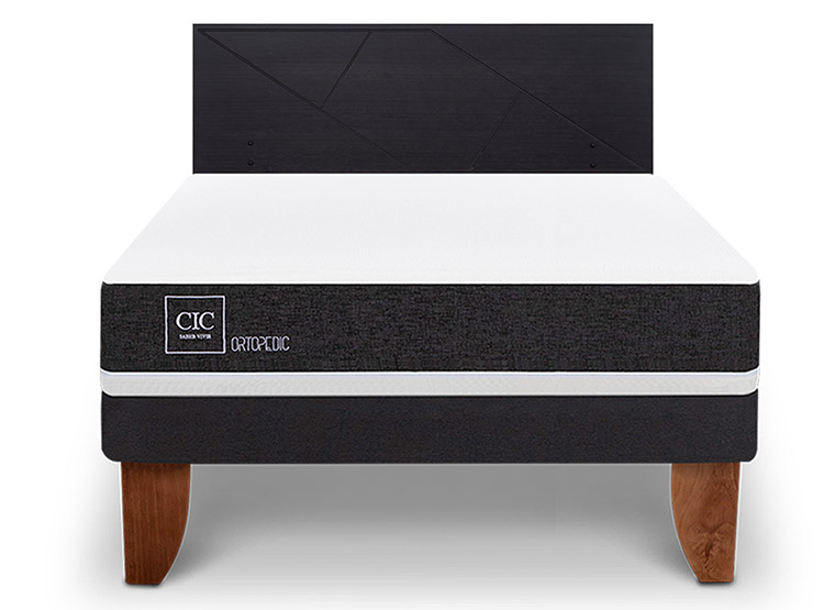 JUEGO DE DORMITORIO CIC CAMA EUROPEA ORTOPEDIC BN 2 PLAZAS + RESPALDO VILLARRICA NEGRO - 1
