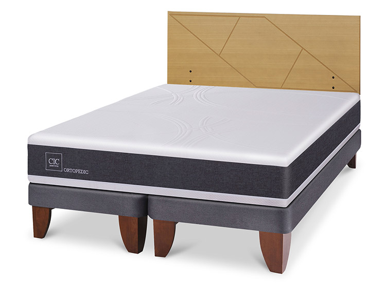 JUEGO DE DORMITORIO CIC CAMA EUROPEA ORTOPEDIC BD 2 PLAZAS + RESPALDO VILLARRICA MOSTAZA - 2