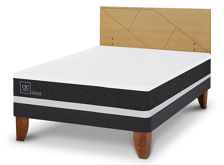 JUEGO DE DORMITORIO CIC CAMA EUROPEA ORTOPEDIC BN 2 PLAZAS + RESPALDO VILLARRICA MOSTAZA - 2