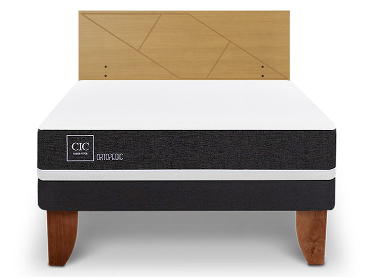 JUEGO DE DORMITORIO CIC CAMA EUROPEA ORTOPEDIC BN 2 PLAZAS + RESPALDO VILLARRICA MOSTAZA - 1