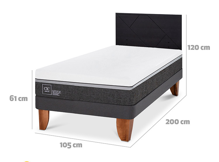 JUEGO DE DORMITORIO CIC CAMA EUROPEA ORTOPEDIC ADVANCE 1.5 PLAZAS + RESPALDO VILLARRICA NEGRO - 3